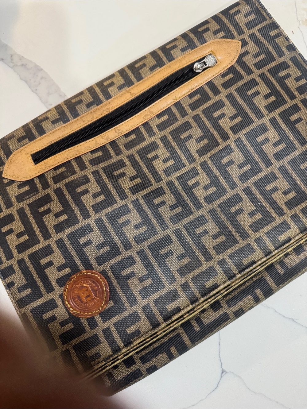 Fendi Brown and Tan FF Logo document portfolio